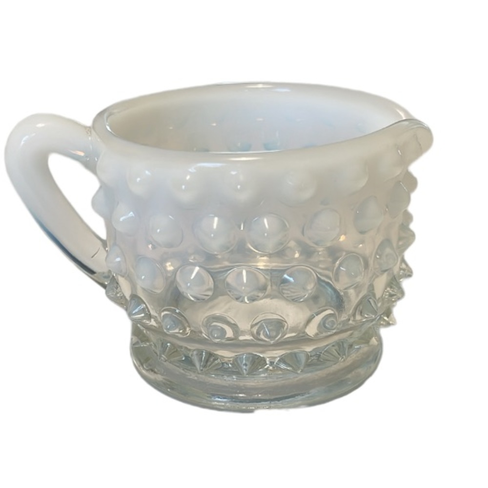 Vintage opalescent French white hobnail milk glass creamer
